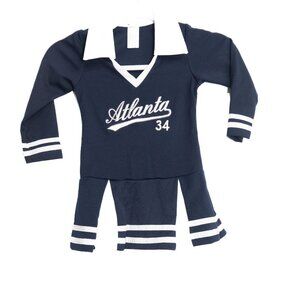 Atlanta 34 Navy Size 2 Cheerleader Costume For Girls Long Sleeve W/ White Collar